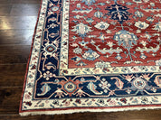 Turkish Flatweave Rug 6x9, Heriz Design, Red and Blue