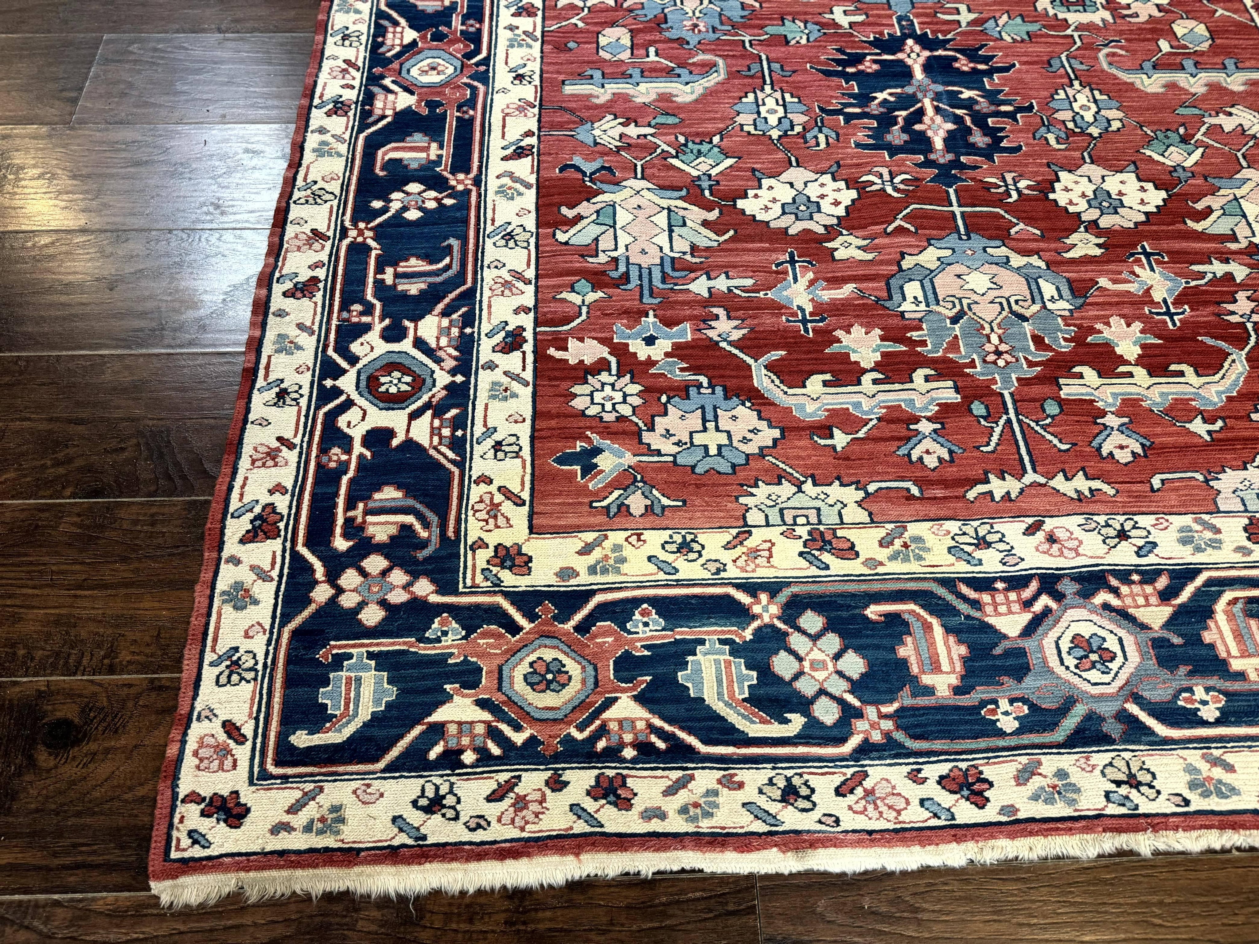 Turkish Flatweave Rug 6x9, Heriz Design, Red and Blue