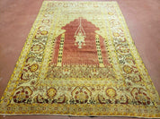 4' 5" X 7' Antique HandmadeTurkish Prayer Melas Oushak Wool Rug Mehrab Nice