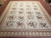 Needlepoint Rug 8x10 Aubusson Rug Victorian Floral Rug Handmade French Style French Decor Garden Panel Beige 8 x 10 Area Rug 100% Wool