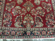 Red Persian Sarouk Rug 3x5, Antique Persian Carpet 1920s, Hand Knotted, Floral, Wool, Oriental Rug, Handmade Rug