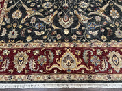 Pak Persian Mahal Rug 9x12, Allover Floral Pakistani Oriental Carpet 9 x 12, Wool Hand Knotted Area Rug, Dark Slate Gray-Black and Maroon