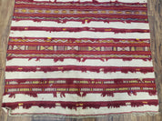 Antique Turkoman Yamud Rug 3x5 ft, 1920s Turkmen Sofreh Table Cover, Bohemian Rug, Tribal Collectible, Striped Rug, Handmade Ivory and Red