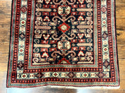 Persian Wide Runner Rug 4.8 x 10, Persian Kalegi Ardabil Rug, Perpedil Caucasian Rug, Antique Handmade Wool Carpet, Navy Blue Red, Tribal Rug
