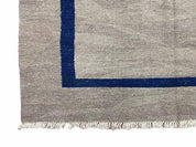 Geometric Turkish Kilim Rug 5' 7" x 7' 9", Flatweave Carpet, Minimal Design, Anatolian Carpet, Gray, Geometric, Dark Blue, Hand-Knotted, New