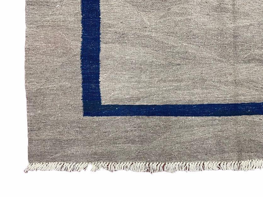 Geometric Turkish Kilim Rug 5' 7" x 7' 9", Flatweave Carpet, Minimal Design, Anatolian Carpet, Gray, Geometric, Dark Blue, Hand-Knotted, New