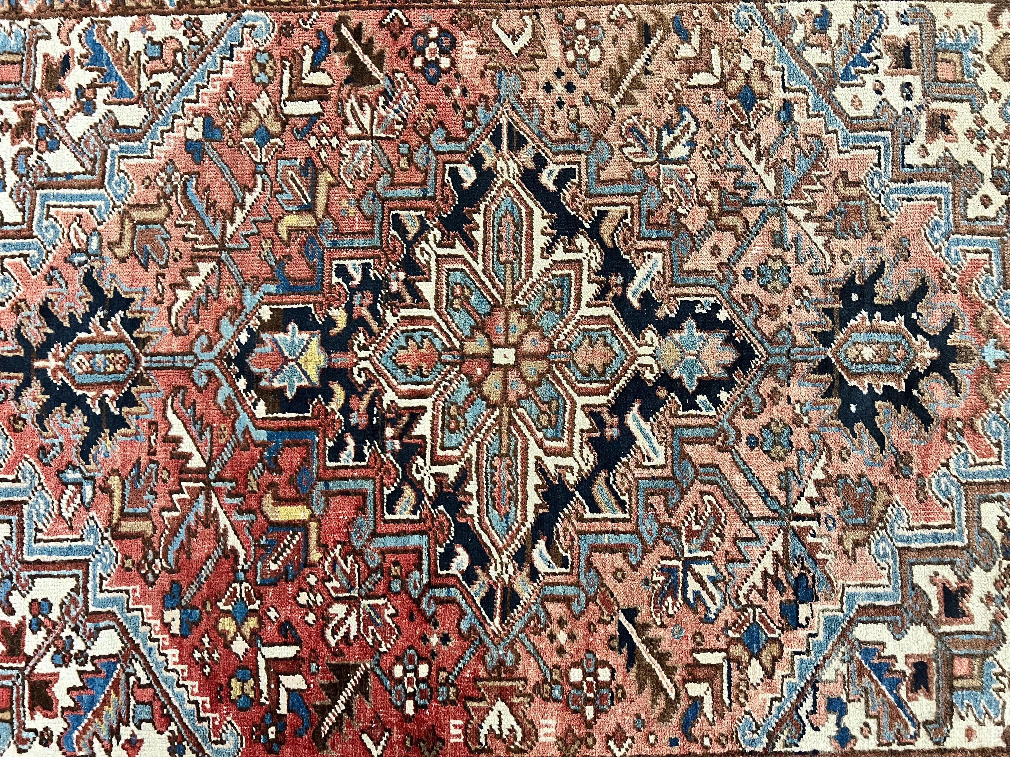 Antique Persian Heriz Rug 6x8, Geometric Medallion, 1920s Oriental Carpet, Handmade Wool Rug