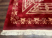 Palace Size Chinese Wool Rug 12x18, Red Art Deco Chinese Carving Carpet, Butterflies Flowers