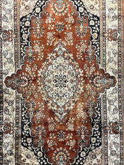 Turkish Silk Rug 3x5, Very Fine 400 KPSI, Floral Medallion, Handmade Hand Knotted Silk on Silk Oriental Carpet