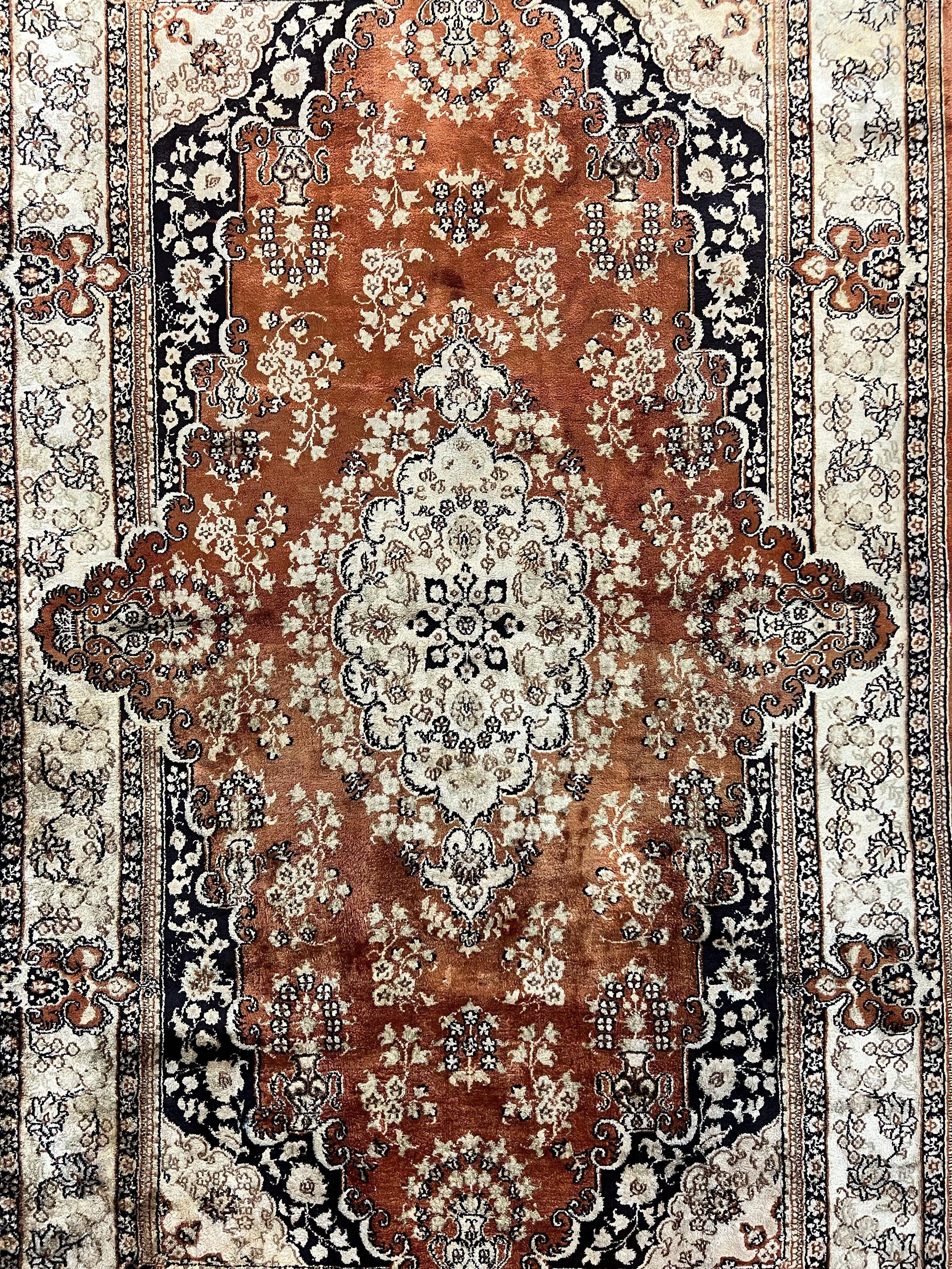 Turkish Silk Rug 3x5, Very Fine 400 KPSI, Floral Medallion, Handmade Hand Knotted Silk on Silk Oriental Carpet