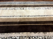 Modern Tibetan Nepali Rug 8x12, Stripe Pattern, Wool with Silk Highlights, Handmade, Beige Tan Brown