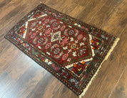 Small Red Persian Tribal Rug 2.6 x 4, Wool Rug, Persian Hamadan Rug