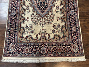Indian Kashmiri Rug 4x6, Ivory Beige Navy Blue, Traditional Indo Persian Rug