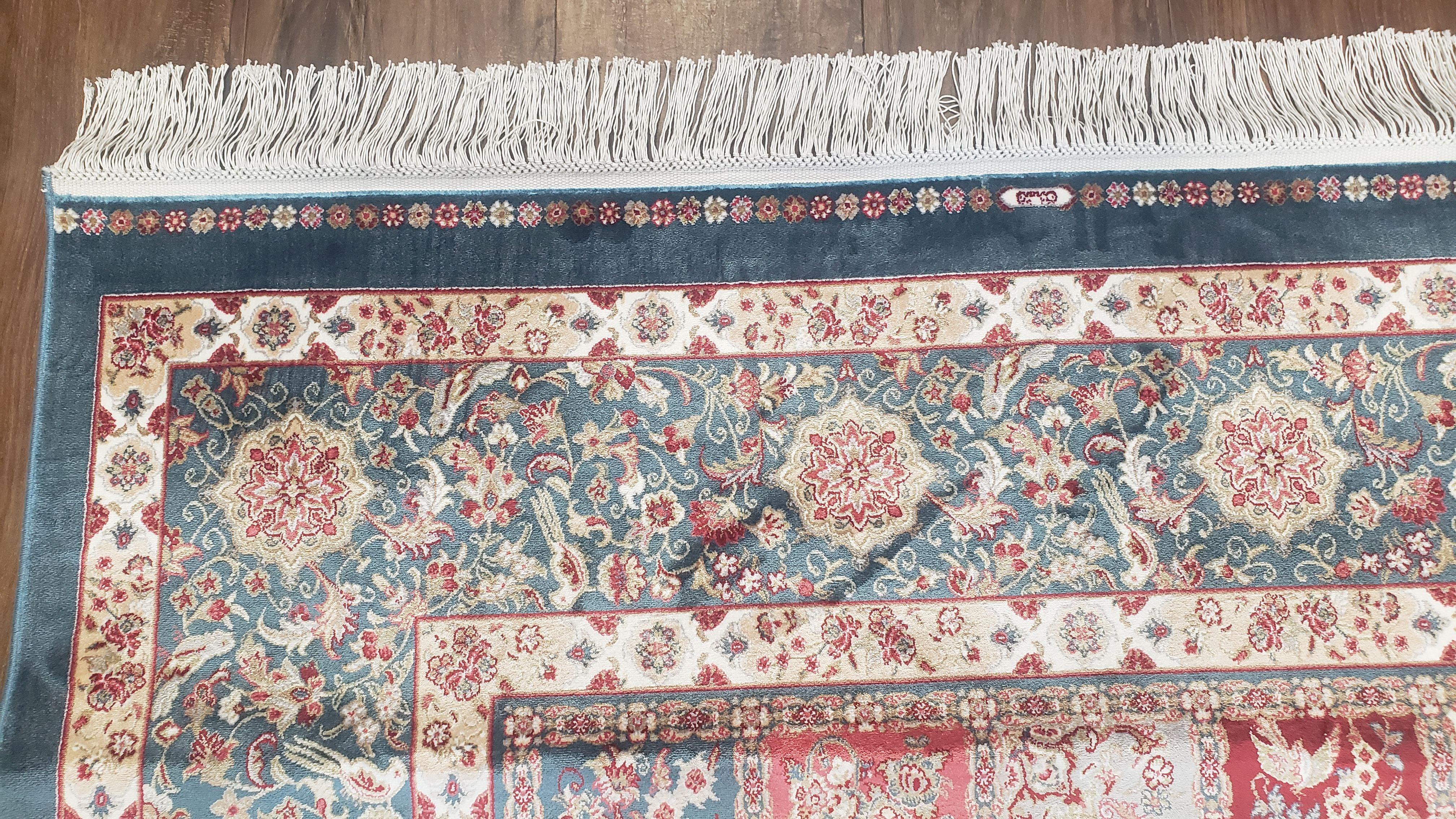 Silk Carpet 4x6 Blue, Panel Design, Four Seasons Pattern, Super Fine & Soft, Bamboo Silk, 4 x 6 Oriental Area Rug, High Quality, New Rug