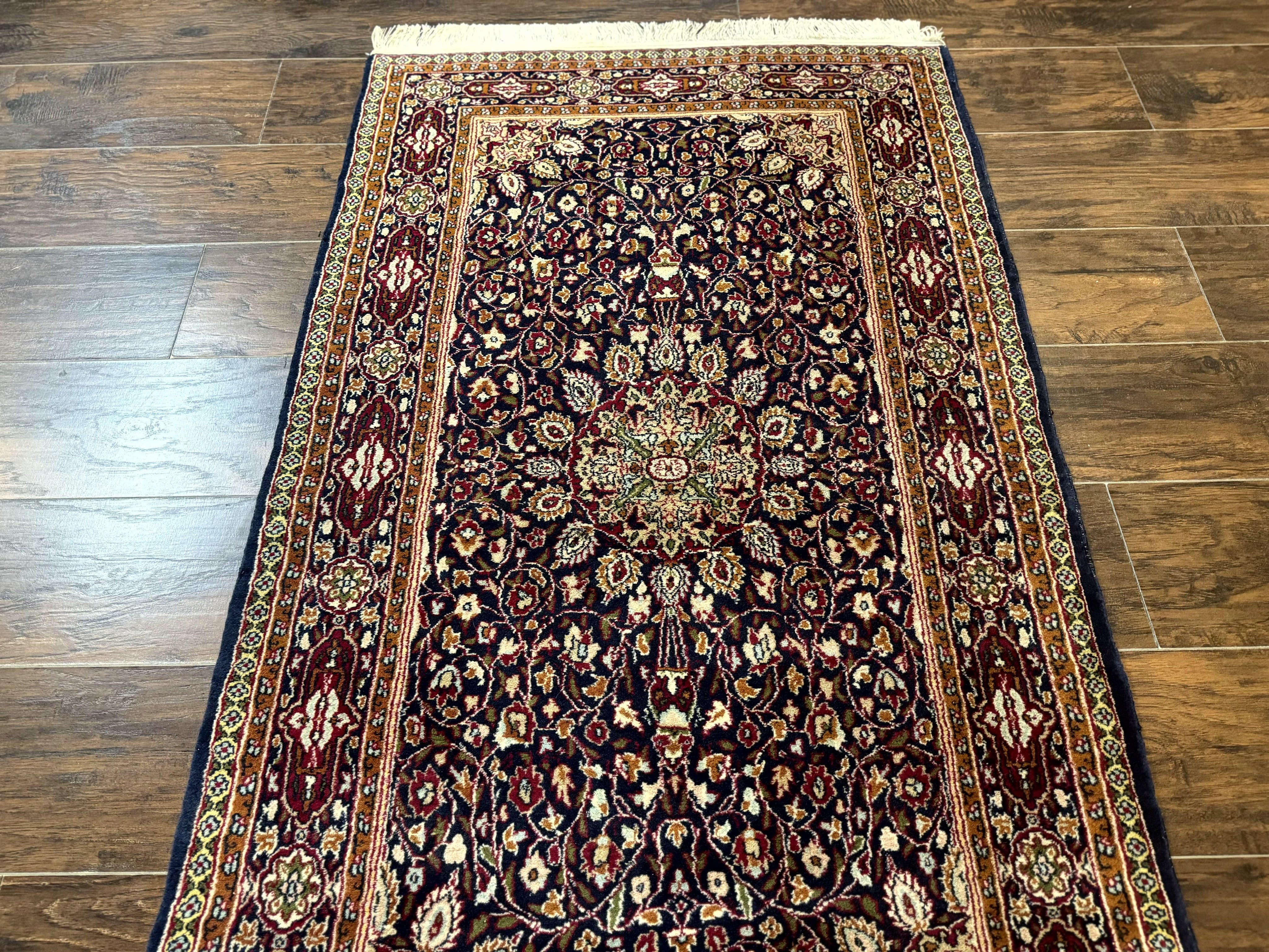 Indo Kashmiri Rug 3x5, Navy Blue, Very Fine 400 KPSI, Pair A