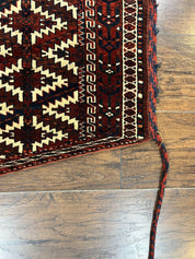 Antique Turkoman Camel Trapping, Turkoman Asmalyk, Red Black Ivory, Handmade, Hand Knotted Tribal Collectible Rug, Rare