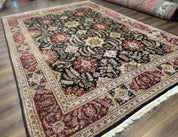 Sino Persian Rug 9x12, Black & Maroon, Wool and Silk, Allover Pattern