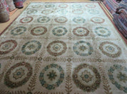 9' X 12' Modern Handmade Indo Lahore Wool Rug Art Deco Olive Ivory Nice Wow