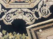 Aubusson Rug 6x8, European Design, Lion Pictorials, Black