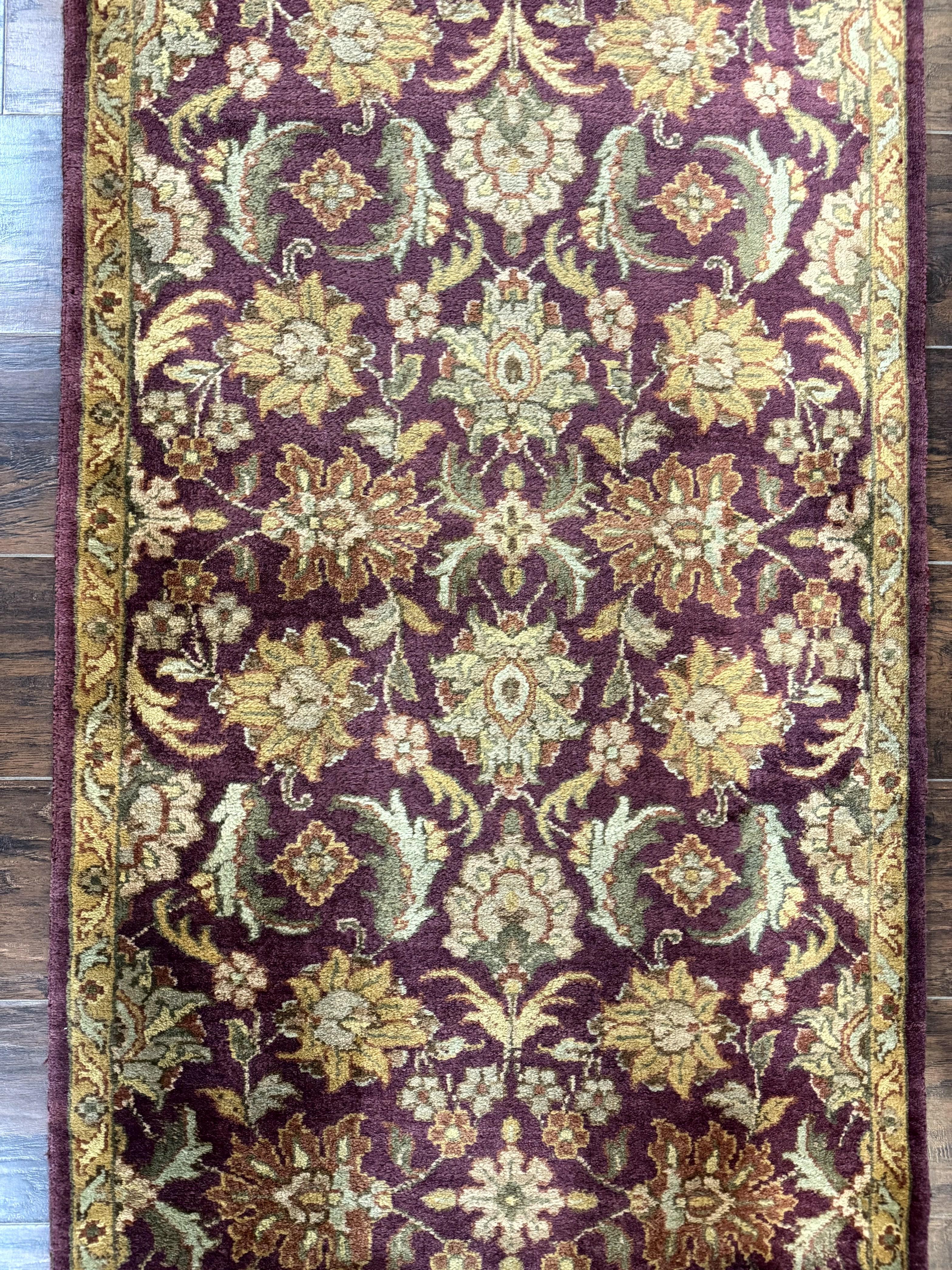 Indian Agra Runner Rug 2.6 x 17.5, Long Runner Rug for Hallway, Floral Handmade