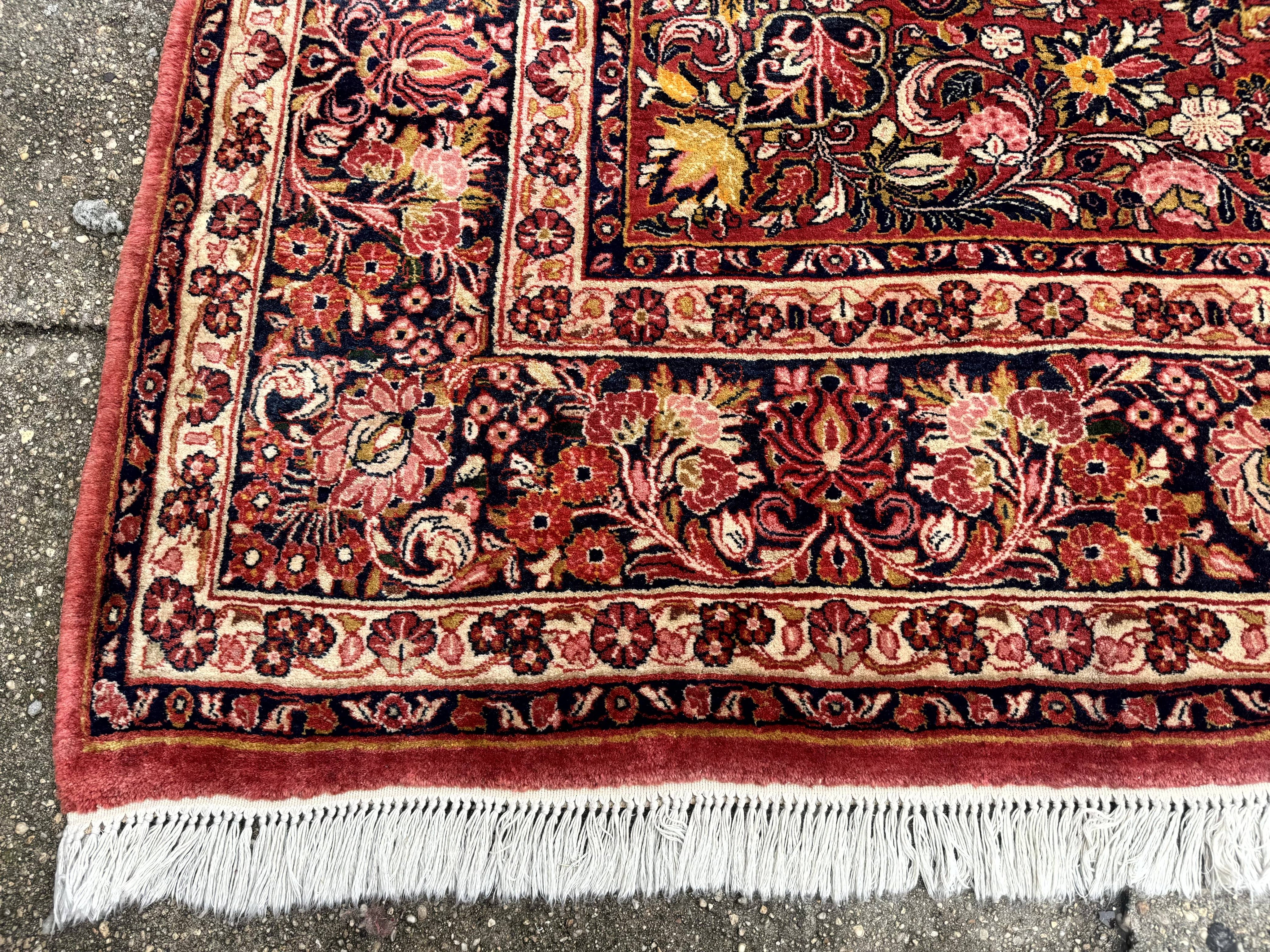 Large Antique Persian Sarouk Rug 11x18, Red, Floral Allover, Palace Size Wool Handmade Carpet