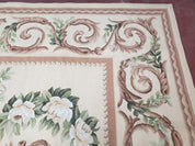 Elegant Aubusson Rug 10 x 14, Cream and Ivory Simple Aubusson Floral Carpet, Hand-Woven, European, New Aubusson Rug, Wool Area Rug, Violins