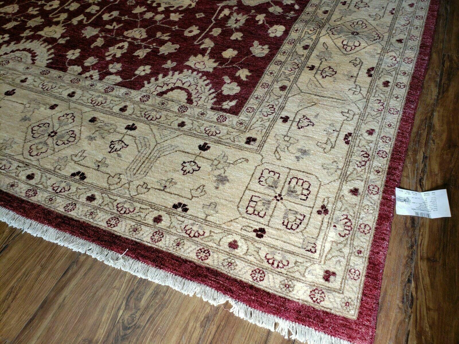 Pakistani Peshawar Rug 10x14, Handmade Chobi Carpet, Maroon & Beige