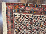 Antique Caucasian Rug 4x5, Hand Knotted Handmade Shirvan Oriental Carpet, Ivory Red Rug Allover Pattern, Rare Wool Rug, Tribal Geometric Rug