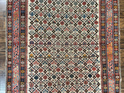 Antique Caucasian Rug 4x5, Hand Knotted Handmade Shirvan Oriental Carpet, Ivory Red Rug Allover Pattern, Rare Wool Rug, Tribal Geometric Rug
