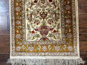 Silk Turkish Hereke Rug 2x3, Birds Lantern Very Fine 400 KPSI, Signed by Masterweaver, Wonderful, Rare, Small Hereke Rug