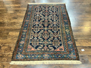 Antique Persian Tribal Rug 5x7, Navy Blue & Pink, Hand Knotted Handmade 1920s Wool Rug, Allover Pattern, Persian Hamadan Rug