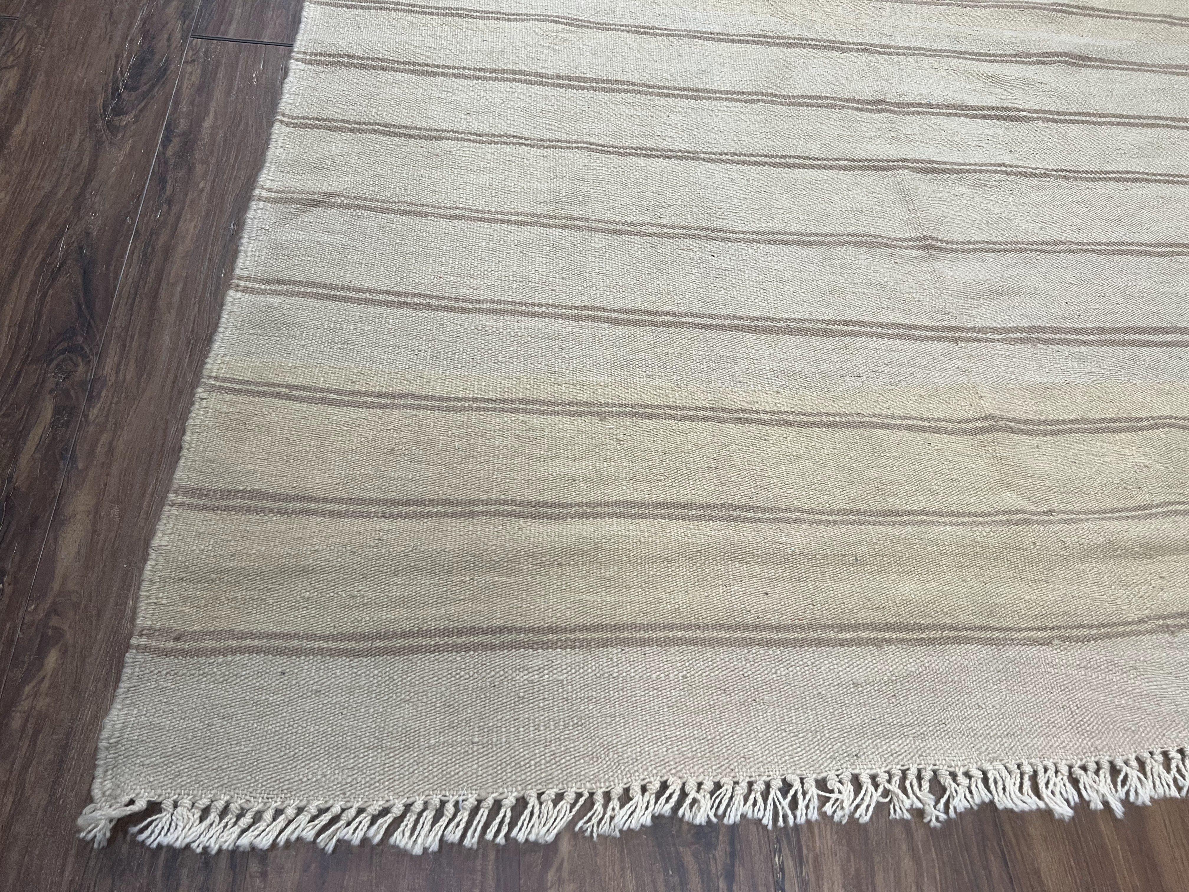 New Turkish Kilim Rug 5x8 Flatweave Carpet, Bohemian Rug, Contemporary Rug, Hand Woven, Wool Area Rug, Gray and Taupe, Striped Pattern