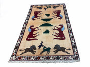 4x6 Rug Handmade Zagros Quality Wool Horses Tribal Hand-Knotted Rug Veggie Dye