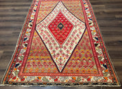 Antique Persian Malayer Rug 4x7, Tribal Senneh Carpet, Geometric, Diamond Design