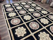 Large Needlepoint Rug 10x13, Panel Design, Black and Beige, Wool Needlepoint Carpet 10 x 13, English Garden, Handwoven Area Rug, Living Room