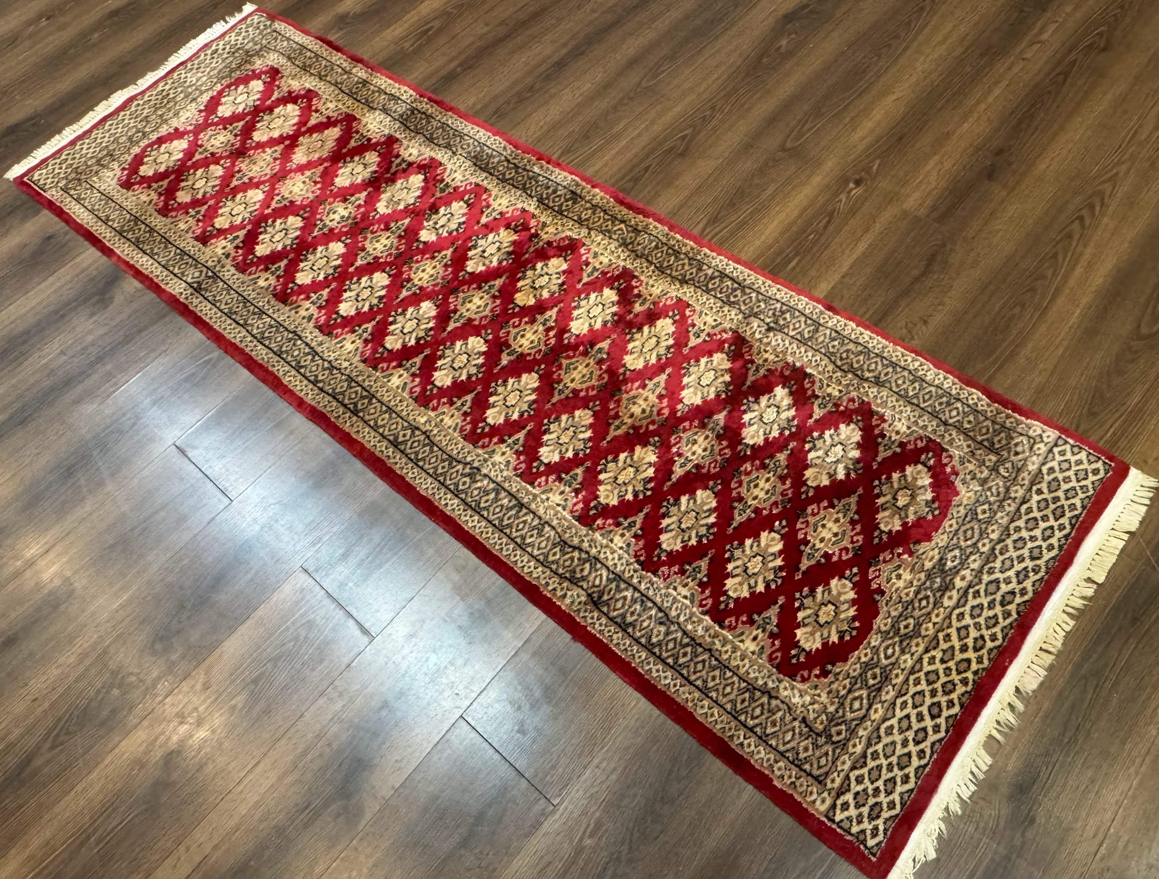 Pakistani Runner Rug 2.8 x 7.6, Red Turkoman Bokhara Runner