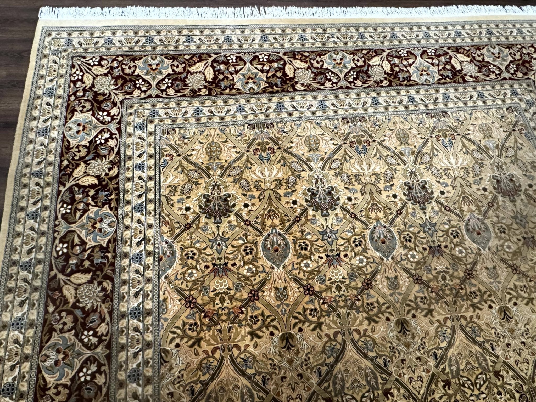 Fine Pak Persian Rug 9x12, Gold and Wine Red, Panel Design, 330 KPSI - Jewel RugsShopify CollectiveHUNTEDFOX - Fine Pak Persian Rug 9x12, Gold and Wine Red, Panel Design, 330 KPSI