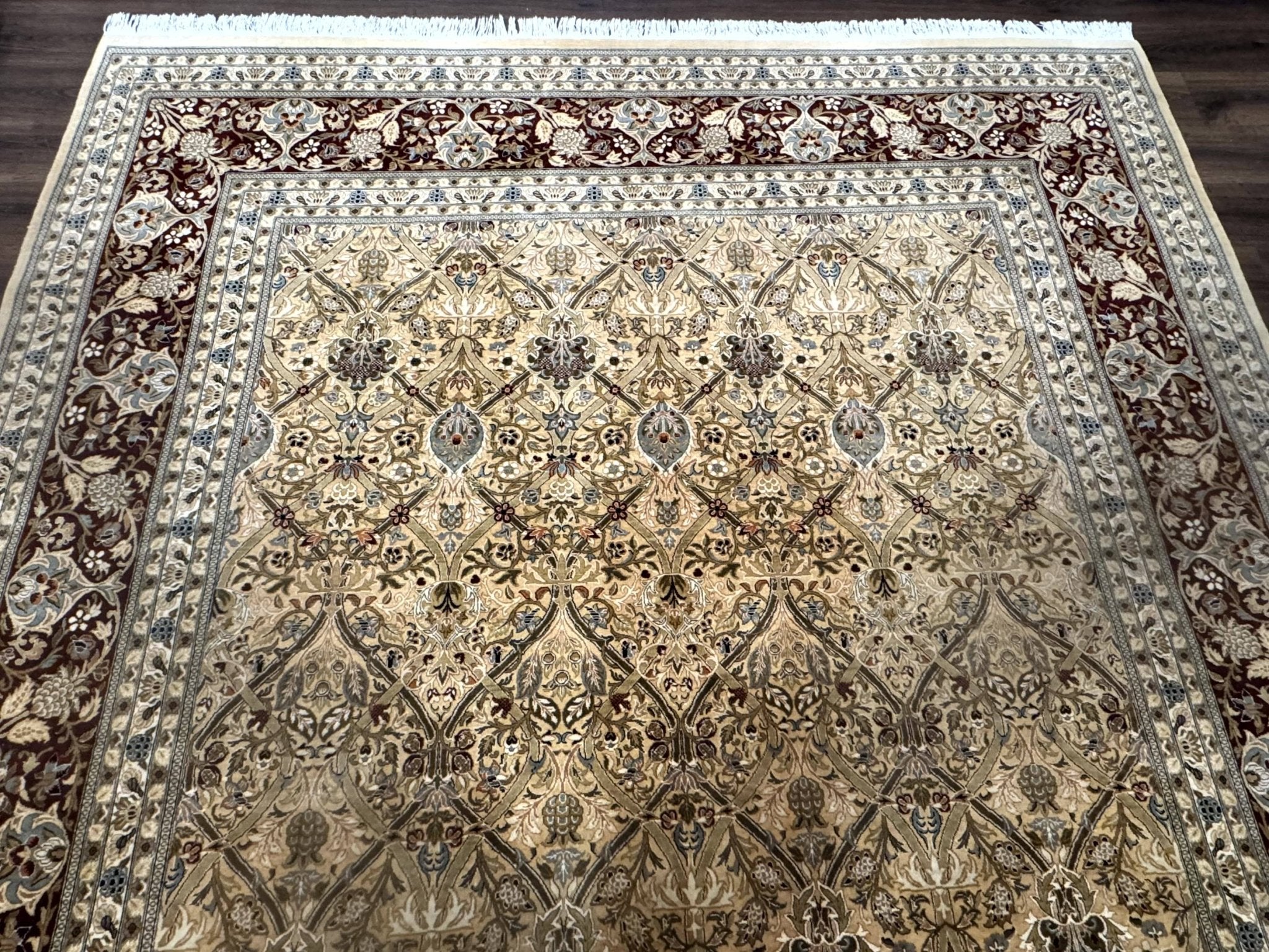 Fine Pak Persian Rug 9x12, Gold and Wine Red, Panel Design, 330 KPSI - Jewel RugsShopify CollectiveHUNTEDFOX - Fine Pak Persian Rug 9x12, Gold and Wine Red, Panel Design, 330 KPSI