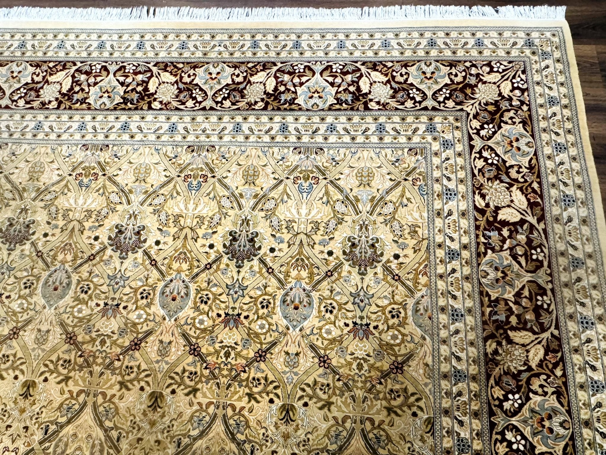 Fine Pak Persian Rug 9x12, Gold and Wine Red, Panel Design, 330 KPSI - Jewel RugsShopify CollectiveHUNTEDFOX - Fine Pak Persian Rug 9x12, Gold and Wine Red, Panel Design, 330 KPSI