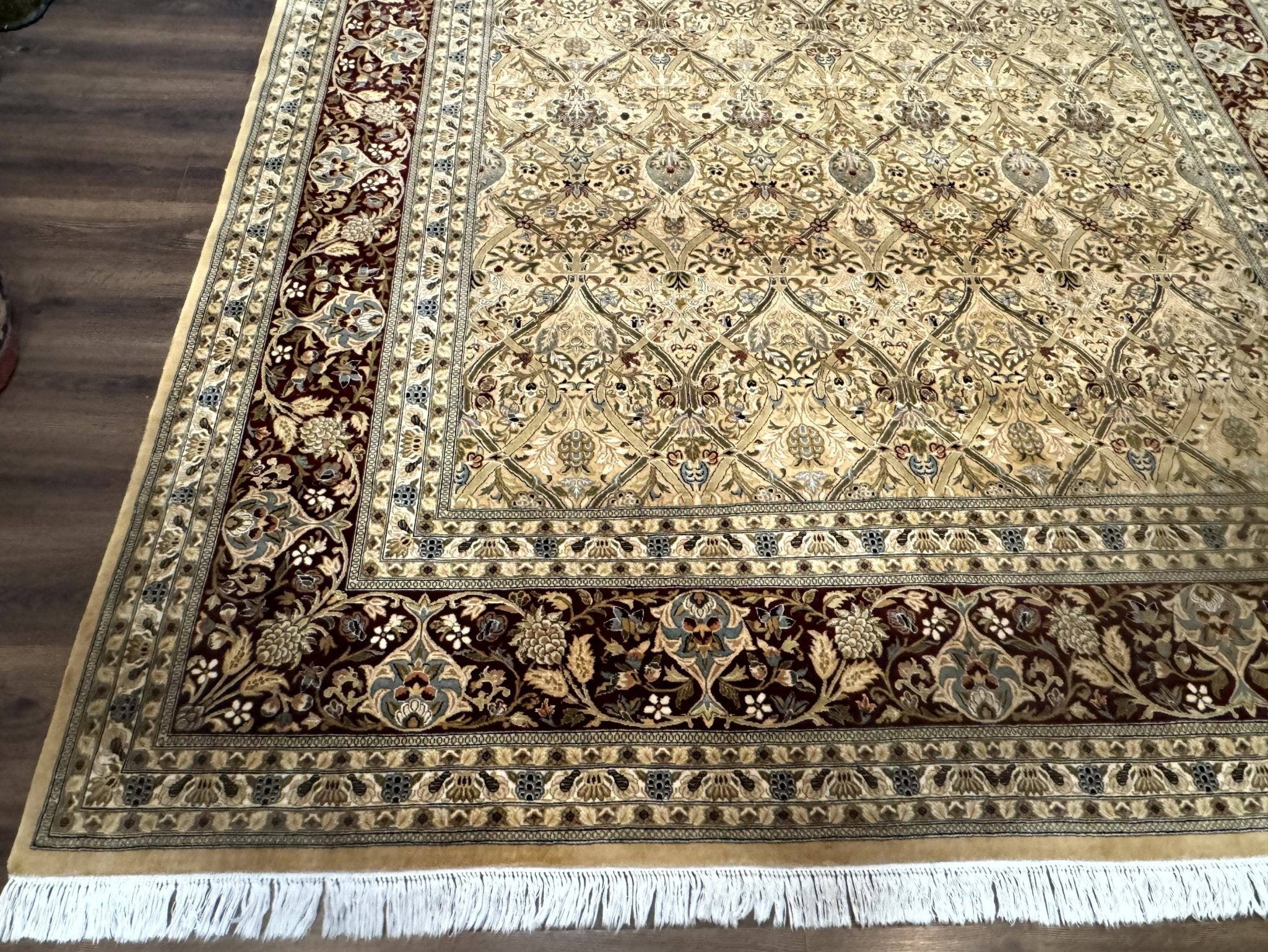 Fine Pak Persian Rug 9x12, Gold and Wine Red, Panel Design, 330 KPSI - Jewel RugsShopify CollectiveHUNTEDFOX - Fine Pak Persian Rug 9x12, Gold and Wine Red, Panel Design, 330 KPSI