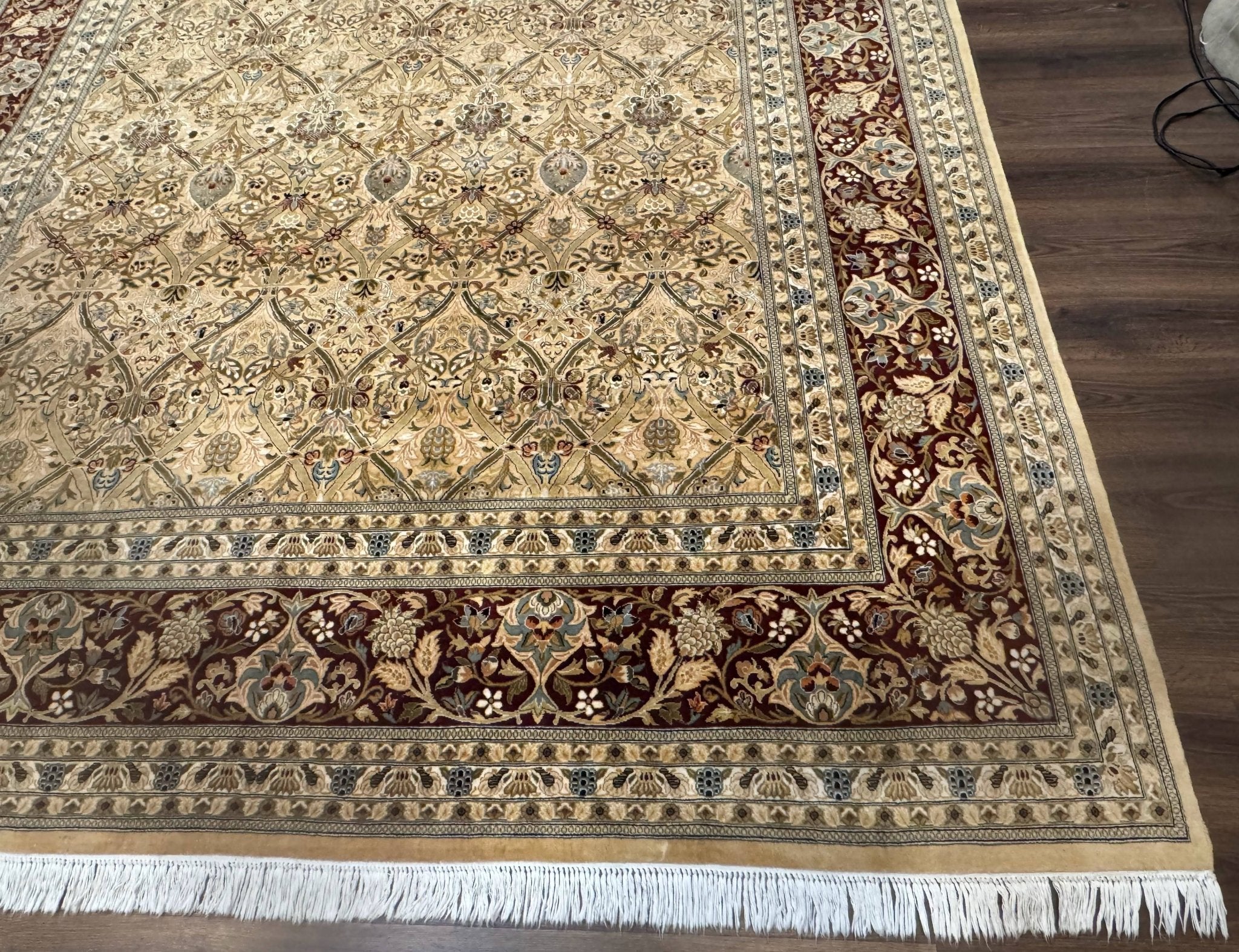 Fine Pak Persian Rug 9x12, Gold and Wine Red, Panel Design, 330 KPSI - Jewel RugsShopify CollectiveHUNTEDFOX - Fine Pak Persian Rug 9x12, Gold and Wine Red, Panel Design, 330 KPSI