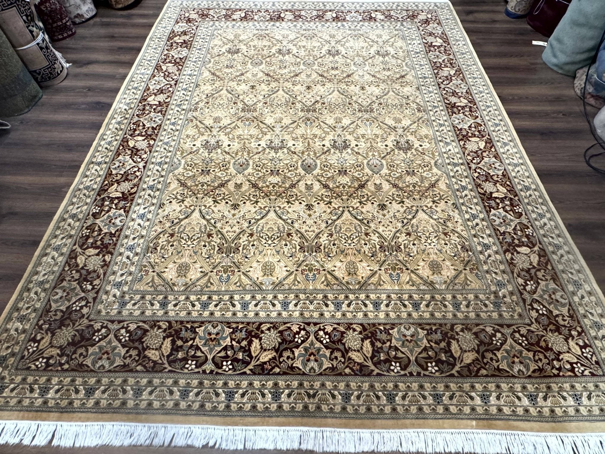 Fine Pak Persian Rug 9x12, Gold and Wine Red, Panel Design, 330 KPSI - Jewel RugsShopify CollectiveHUNTEDFOX - Fine Pak Persian Rug 9x12, Gold and Wine Red, Panel Design, 330 KPSI