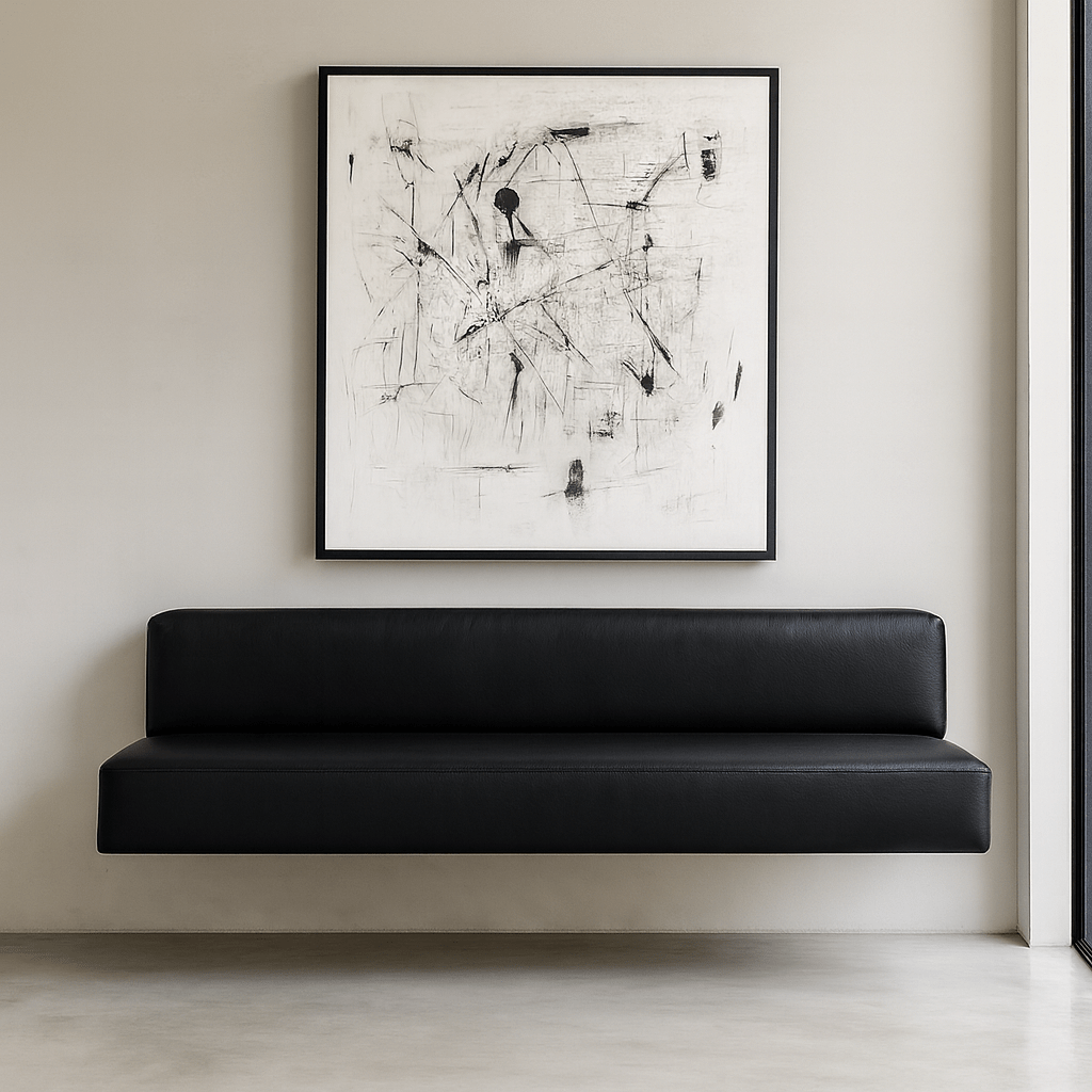Floating Black Leather Bench for Modern Dining Nook - BlackH|F AtelierLEATHERHUNTEDFOX - Floating Black Leather Bench for Modern Dining Nook