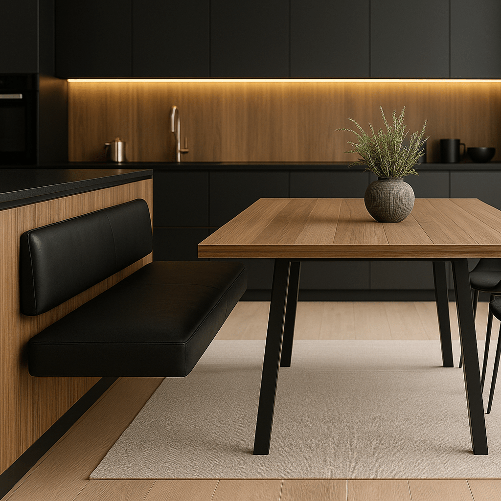 Floating Black Leather Bench for Modern Dining Nook - BlackH|F AtelierLEATHERHUNTEDFOX - Floating Black Leather Bench for Modern Dining Nook