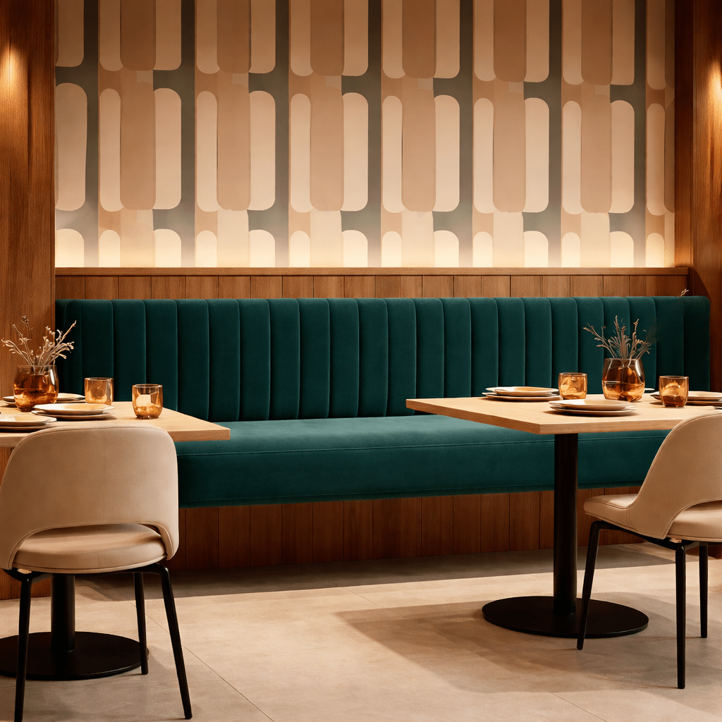 Floating Brown Leather Bench for Restaurant Dining, Entryway or Kitchen - custom banquette seatingH|F Atelierluxury upholstered seatingHUNTEDFOX - Floating Brown Leather Bench for Restaurant Dining, Entryway or Kitchen