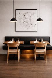 Floating Brown Leather Bench for Restaurant Dining, Entryway or Kitchen - custom banquette seatingH|F Atelierluxury upholstered seatingHUNTEDFOX - Floating Brown Leather Bench for Restaurant Dining, Entryway or Kitchen