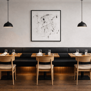 Floating Brown Leather Bench for Restaurant Dining, Entryway or Kitchen - custom banquette seatingH|F Atelierluxury upholstered seatingHUNTEDFOX - Floating Brown Leather Bench for Restaurant Dining, Entryway or Kitchen