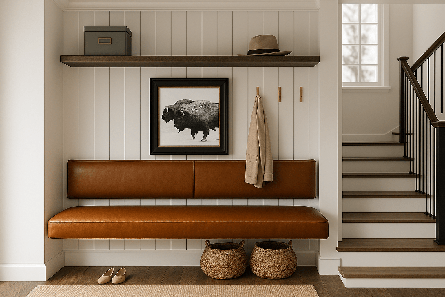 Floating Leather Bench for Restaurant Dining, Entryway or Kitchen - H|F AtelierShopify CollectiveHUNTEDFOX - Floating Leather Bench for Restaurant Dining, Entryway or Kitchen