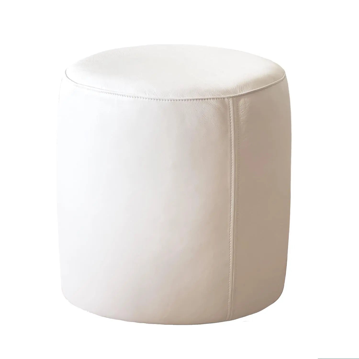 Round Leather Ottoman Pouf | White