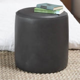 Genuine Leather Round Ottoman or Pouf | Black